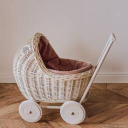 White Wicker Doll Pram Vintage Style Carriage, Handmade in Poland - thumbnail 2