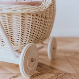 White Wicker Doll Pram Vintage Style Carriage, Handmade in Poland - thumbnail 3