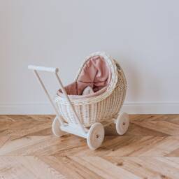 White Wicker Doll Pram Vintage Style Carriage, Handmade in Poland - thumbnail 1