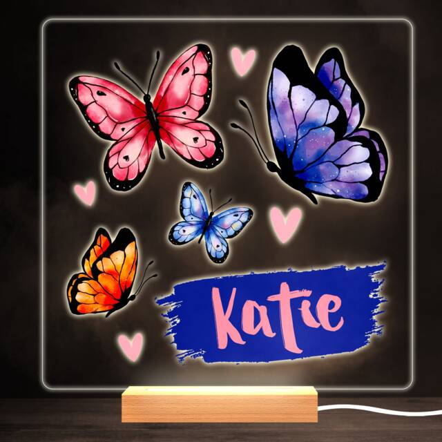 Butterfly Pink Purple Colourful Square Personalised Gift Led Lamp Night Light - Bedroom - image 1