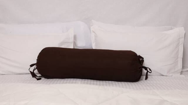 Brown Bolster Pillowcase Quilted Cotton Neck Roll Cushion Cover Solid 6 - image 1