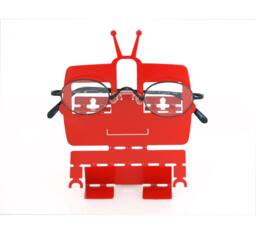 Red Robot Sunglass Rack - Eyeglass Stand Eyeglasses Holder Metal Desk Organizer Robot Decor Organization Gifts For Men 4Eyes