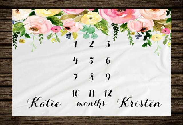 Twin Baby Milestone Blanket Month Watch Me Grow Growth Tracker Fleece Shower Personalize Newborn Gift - image 1