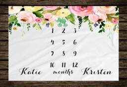 Twin Baby Milestone Blanket Month Watch Me Grow Growth Tracker Fleece Shower Personalize Newborn Gift - thumbnail 1