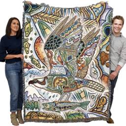 Osprey Woven Tapestry Blanket, Native American Inspired, Pacific Northwest Totem Throw By Sue Coccia 100% Cotton Made in Usa 72x54 - thumbnail 2