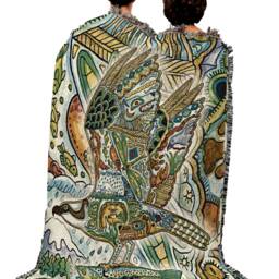 Osprey Woven Tapestry Blanket, Native American Inspired, Pacific Northwest Totem Throw By Sue Coccia 100% Cotton Made in Usa 72x54 - thumbnail 3