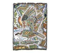 Osprey Woven Tapestry Blanket, Native American Inspired, Pacific Northwest Totem Throw By Sue Coccia 100% Cotton Made in Usa 72x54 - thumbnail 1