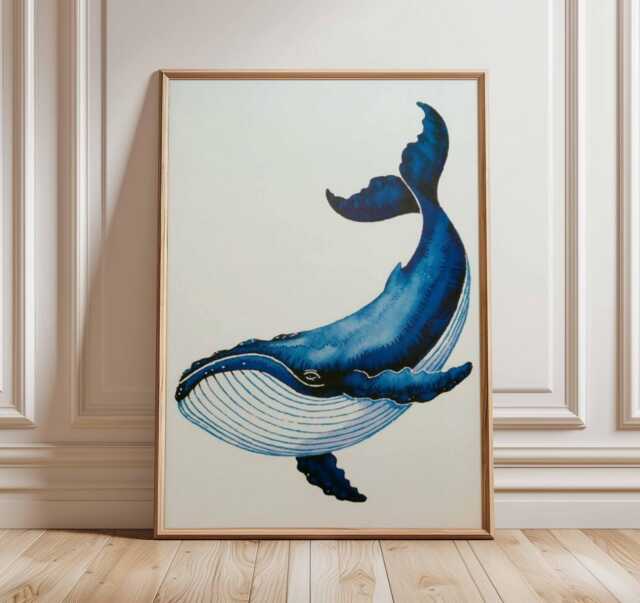 Blue Whale Wall Art Ocean Poster Coastal Decor Nautical Marine Life Print Sea Creature Artwork Beach House - image 1