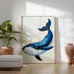 Blue Whale Wall Art Ocean Poster Coastal Decor Nautical Marine Life Print Sea Creature Artwork Beach House - thumbnail 3