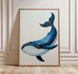 Blue Whale Wall Art Ocean Poster Coastal Decor Nautical Marine Life Print Sea Creature Artwork Beach House - thumbnail 1