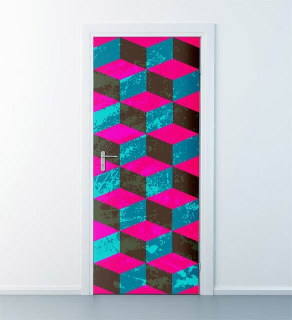 Modern Cubes Wall Decal, Abstract Sticker, Door Decor, Shapes Mural, Cover Wrap Home Decor
