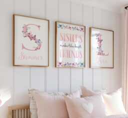 Sisters Wall Art, Make The Best Friends, Set Of 3, Personalised, Pretty Butterfly Prints, Pink, Nursery Decor, Gift - thumbnail 1