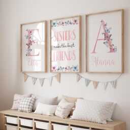 Sisters Wall Art, Make The Best Friends, Set Of 3, Personalised, Pretty Butterfly Prints, Pink, Nursery Decor, Gift - thumbnail 3