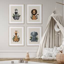 Scandi Safari Nursery Prints Lion, Elephant, Zebra, Giraffe - Set Of 4 - thumbnail 1