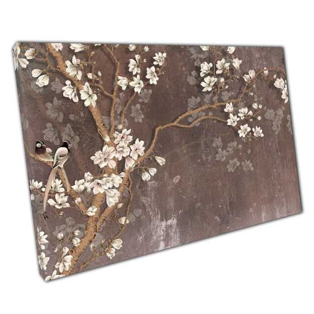 Perched Birds On White Blossom Tree Canvas Wall Art Print For Home Office D??cor - image 1