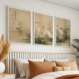 Heron Marsh Poster Set Of 3 Asian Watercolor Style Wall Art - thumbnail 3