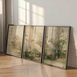 Heron Marsh Poster Set Of 3 Asian Watercolor Style Wall Art - thumbnail 2