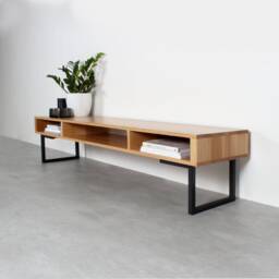 "Extra Wide Premium Solid Oak Tv Stand Or Coffee Table. Minimalist Low Design On Square Legs. ""Marston Minimalist"