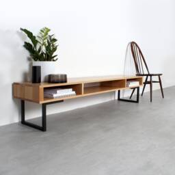 "Extra Wide Premium Solid Oak Tv Stand Or Coffee Table. Minimalist Low Design On Square Legs. ""Marston Minimalist" - thumbnail 3