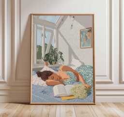 Cozy Bedroom Wall Art - Woman Reading Poster Relaxing Modern Illustration Print Boho Home Decor Calm Lifestyle Artwork - thumbnail 1