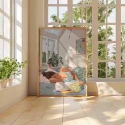Cozy Bedroom Wall Art - Woman Reading Poster Relaxing Modern Illustration Print Boho Home Decor Calm Lifestyle Artwork - thumbnail 3