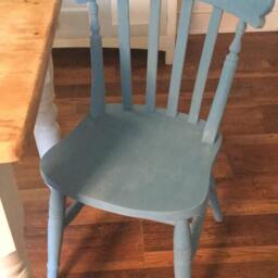 Sold Please Contact For Custom Orders - Pine Farmhouse Dining Set Table & 4 Chairs Annie Sloan Greek Blue Variation Shabby Chic Vintage - thumbnail 3