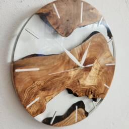 Clear Resin Olive Wood Wall Clock Modern Live Edge Design - thumbnail 3
