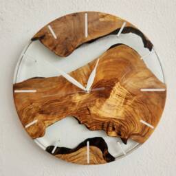 Clear Resin Olive Wood Wall Clock Modern Live Edge Design - thumbnail 2
