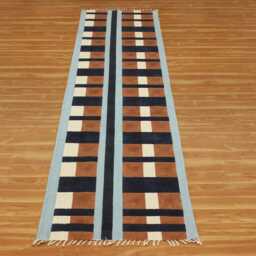 Hand Block Printed Cotton Stair Runner Rug, Navy Blue Geometric Boho - thumbnail 3