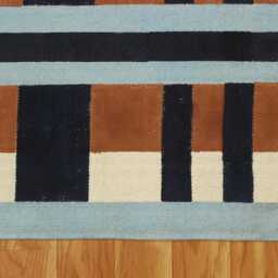 Hand Block Printed Cotton Stair Runner Rug, Navy Blue Geometric Boho - thumbnail 2
