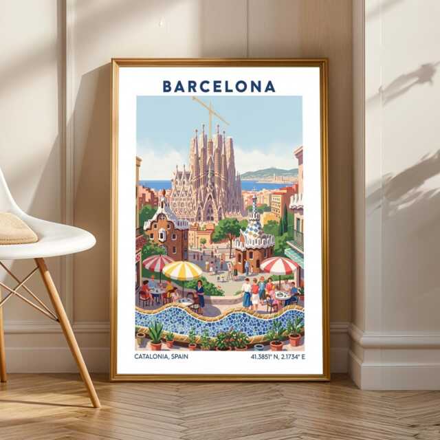 Sagrada Familia Gouache Art Print Retro Barcelona Travel Poster - image 1