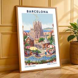 Sagrada Familia Gouache Art Print Retro Barcelona Travel Poster - thumbnail 3