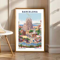 Sagrada Familia Gouache Art Print Retro Barcelona Travel Poster - thumbnail 1