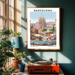 Sagrada Familia Gouache Art Print Retro Barcelona Travel Poster - thumbnail 2