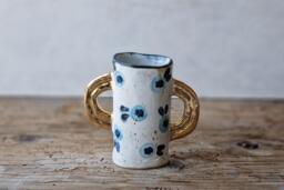 Ceramic Bud Vase With Gold Handles, Small Handbuilt Floral Ceramic For Flowers, Rustic Organic Ceramics - thumbnail 1