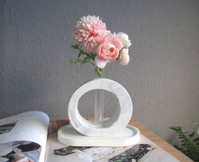 Circular Concrete Vase Unique Hollow Donut Modern Nordic Bud Minimalist Round Decorative Living Room Decor, Dried Flower - image 1