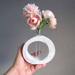 Circular Concrete Vase Unique Hollow Donut Modern Nordic Bud Minimalist Round Decorative Living Room Decor, Dried Flower - thumbnail 3