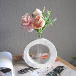 Circular Concrete Vase Unique Hollow Donut Modern Nordic Bud Minimalist Round Decorative Living Room Decor, Dried Flower - thumbnail 2
