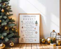 Christmas Print - Xmas Family Rules Wall Art Decor Decoration Seasonal Prints Home Sign - thumbnail 1