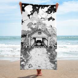 N0S4A2 Beach Towel, Pen & Ink Christmas Land Illustration