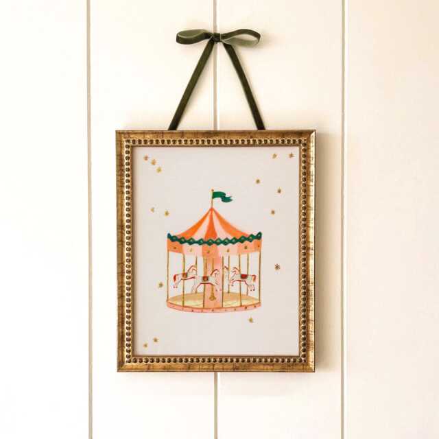Whimsical Carousel Wall Art Print, Pastel Nursery Decor, Vintage Circus Illustration, Girls Bedroom Artwork, Playroom Print