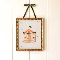 Whimsical Carousel Wall Art Print, Pastel Nursery Decor, Vintage Circus Illustration, Girls Bedroom Artwork, Playroom Print - thumbnail 1