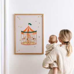 Whimsical Carousel Wall Art Print, Pastel Nursery Decor, Vintage Circus Illustration, Girls Bedroom Artwork, Playroom Print - thumbnail 3