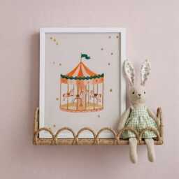 Whimsical Carousel Wall Art Print, Pastel Nursery Decor, Vintage Circus Illustration, Girls Bedroom Artwork, Playroom Print - thumbnail 2