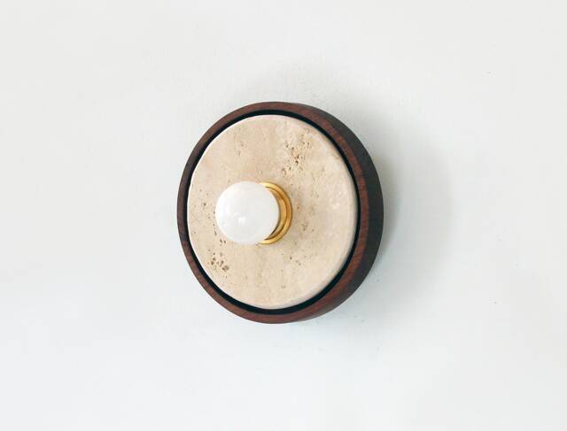 Modern Handmade Walnut & Travertine Wall Sconce - Bohemian Light Fixture - image 1