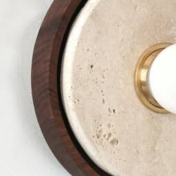 Modern Handmade Walnut & Travertine Wall Sconce - Bohemian Light Fixture - thumbnail 4