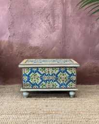 Hand-Painted Mango Wood Storage Box - Floral & Geometric Design