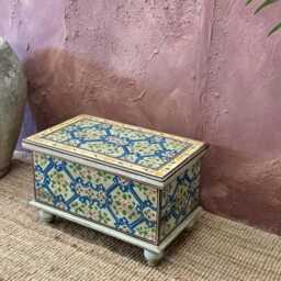 Hand-Painted Mango Wood Storage Box - Floral & Geometric Design - thumbnail 3