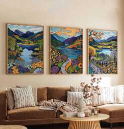 Set Of 3 Llyn Padarn Poster, Snowdonia Art Prints, Scenic Lake, Mountain Wall Decor, Vintage Nature Poster Set, Lover Gift - thumbnail 1