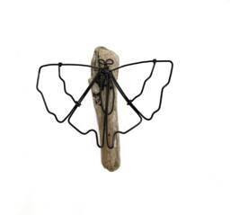 Wire Butterfly Sculpture Driftwood Base, Minimalist Wall Decor - thumbnail 1